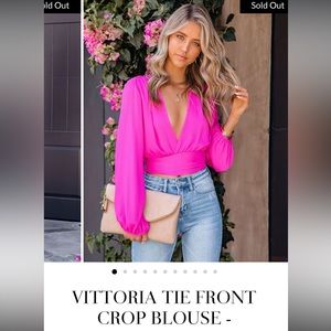VITTORIA TIE FRONT CROP BLOUSE - FUCHSIA